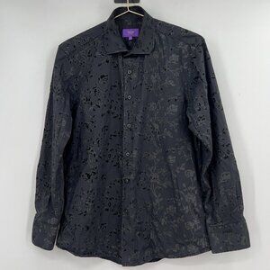 Tallia Men's Medium Black Floral Velvet Burnout Long Sleeve Button-Up Shirt